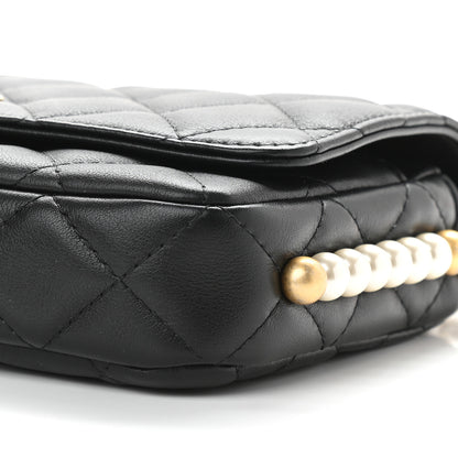 Chanel Calfskin Quilted Pearl Wallet On Chain WOC Black 17 of 19