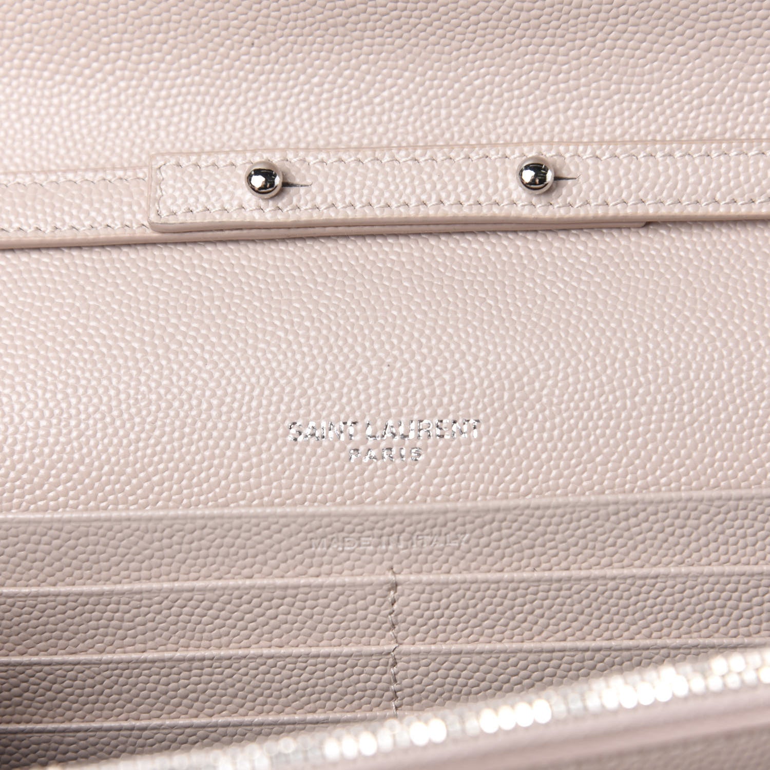 Saint Laurent Grain De Poudre Matelasse Chevron Monogram Chain Wallet Pale Pink 8 of 9