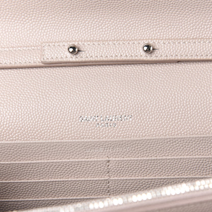 Saint Laurent Grain De Poudre Matelasse Chevron Monogram Chain Wallet Pale Pink 8 of 9