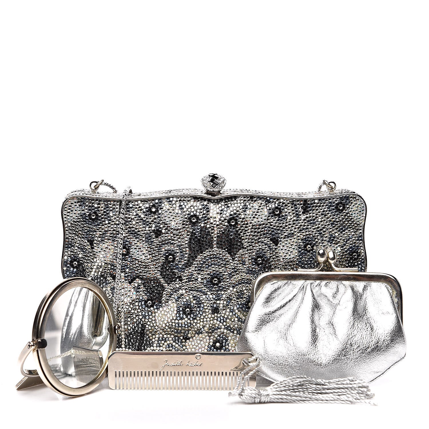 Judith Leiber Swarovski Crystal Minaudière Deco Clutch Black 3 of 20