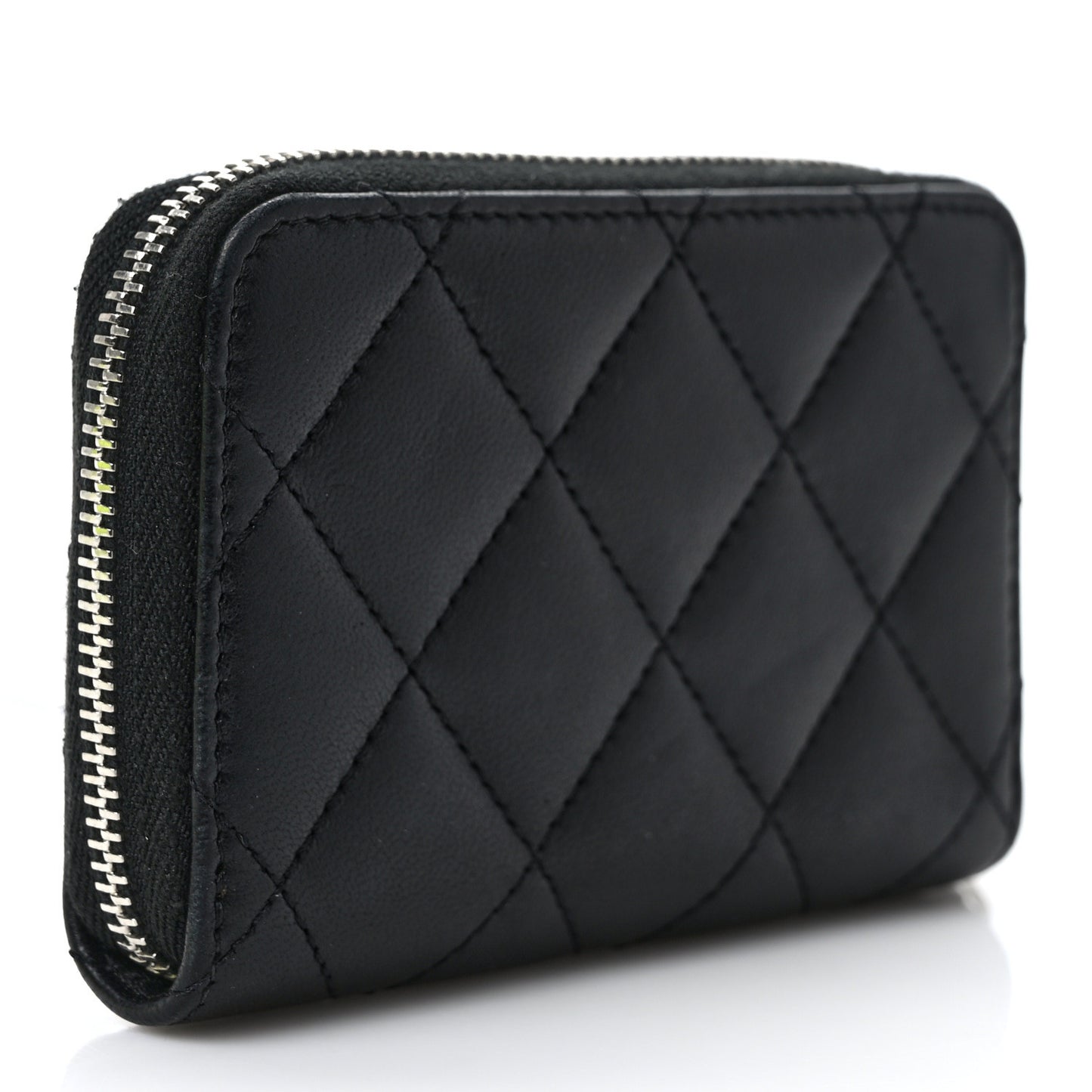 Lambskin Quilted Zip Coin Purse Black