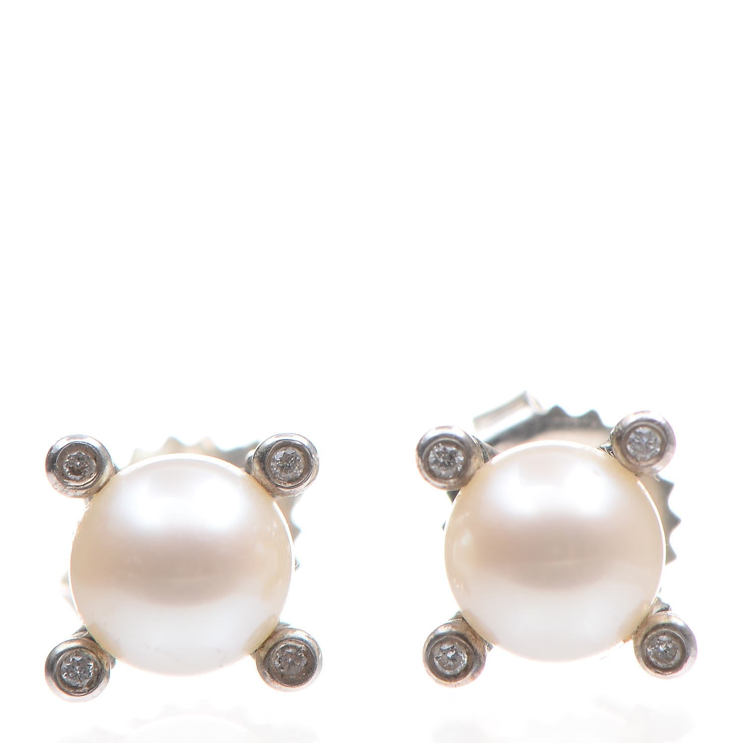 David Yurman Sterling Silver Diamond Pearl 7mm Earrings 1 of 8