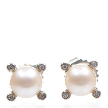 David Yurman Sterling Silver Diamond Pearl 7mm Earrings 1 of 8