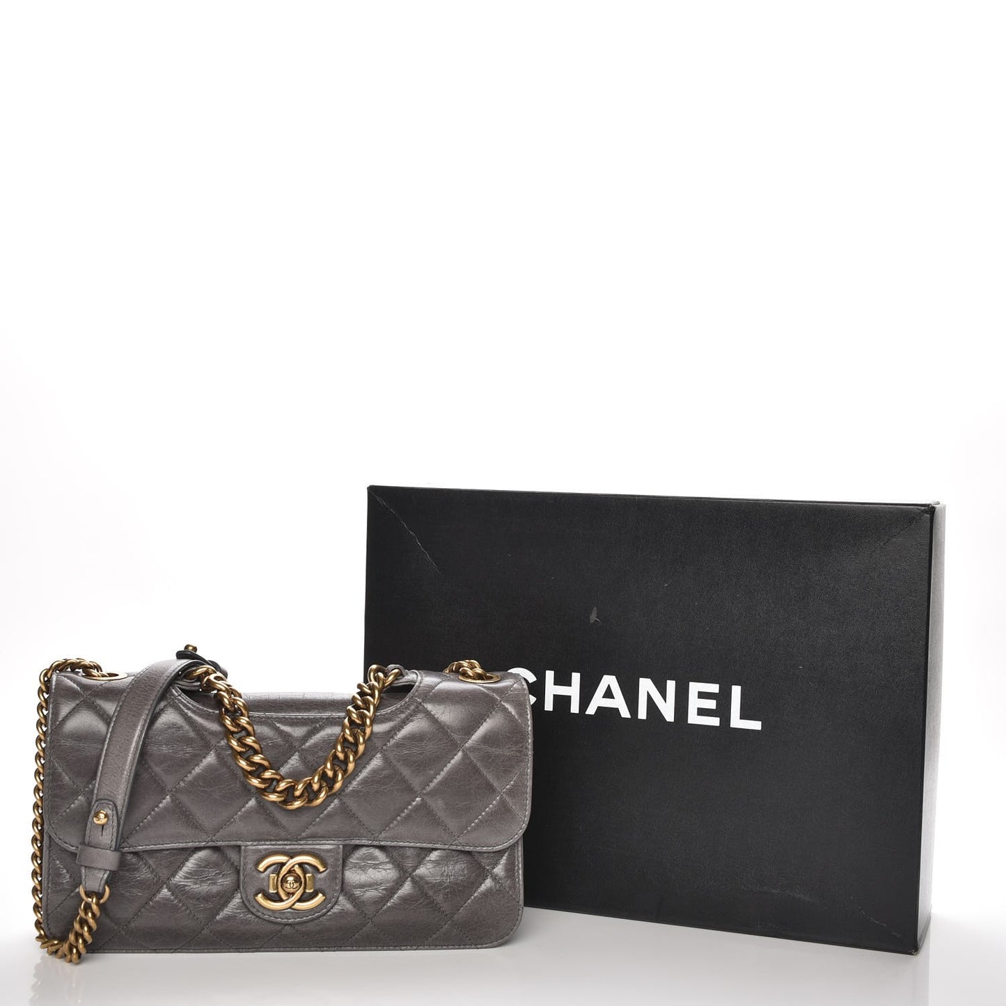 Aged Calfskin Medium Perfect Edge Flap Grey