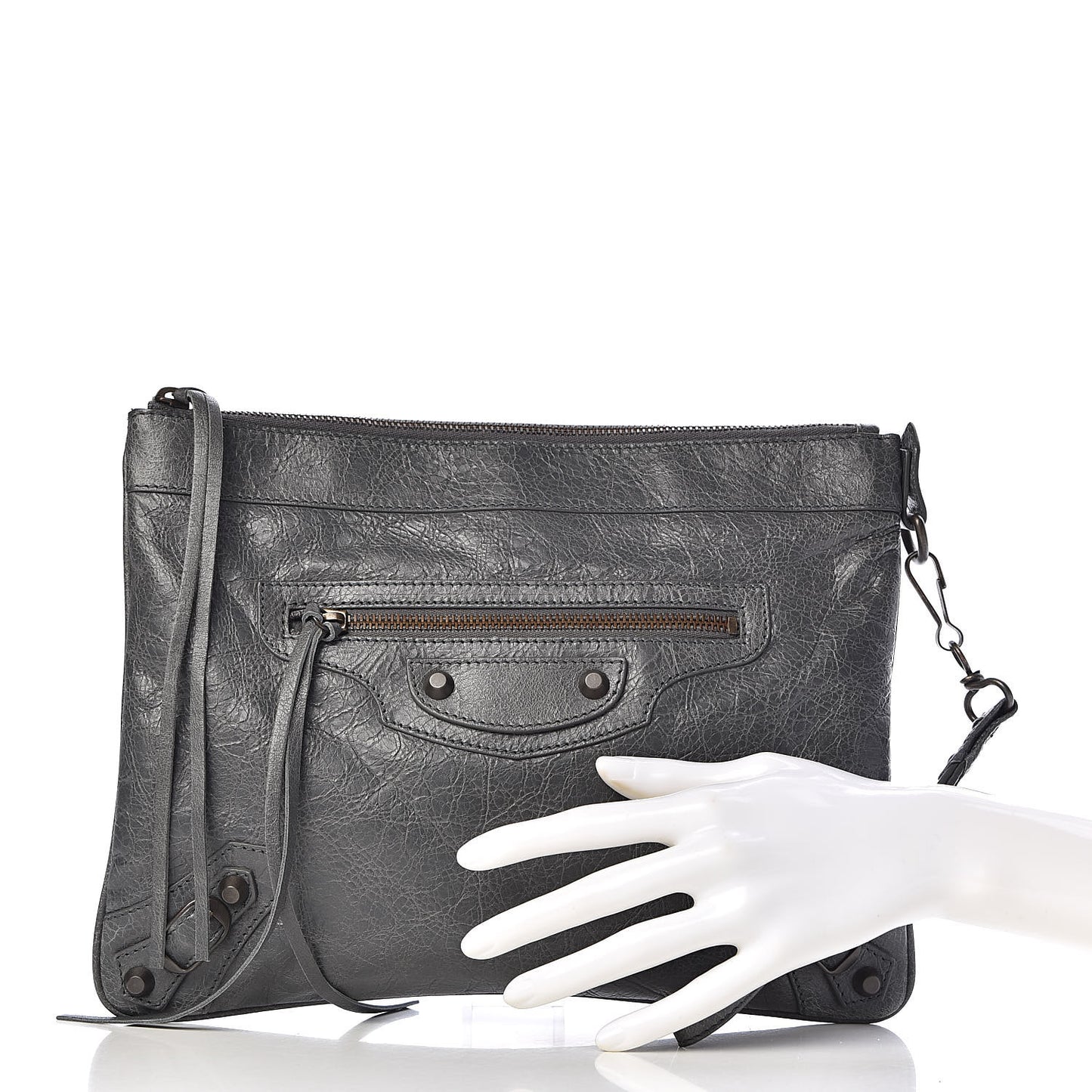 Agneau Classic Hardware Flat Handle Clutch Gris Tarmac