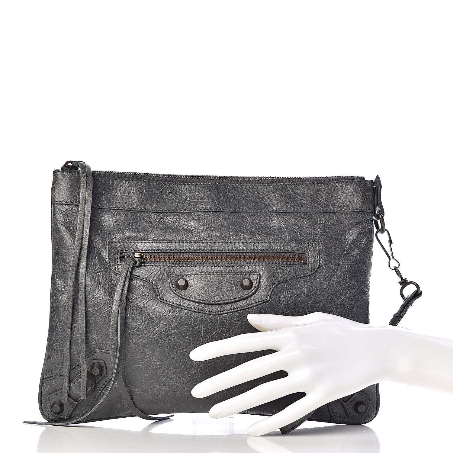 Balenciaga Agneau Classic Hardware Flat Handle Clutch Gris Tarmac 2 of 7