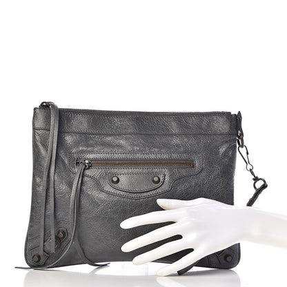 Balenciaga Agneau Classic Hardware Flat Handle Clutch Gris Tarmac 2 of 7