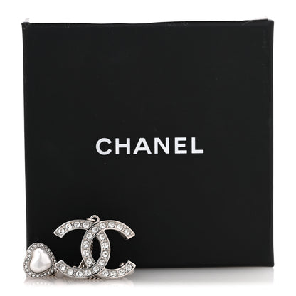 Chanel Diamente Pearl Multi Strand Chain CC Heart Brooch Silver Pearly White 5 of 5