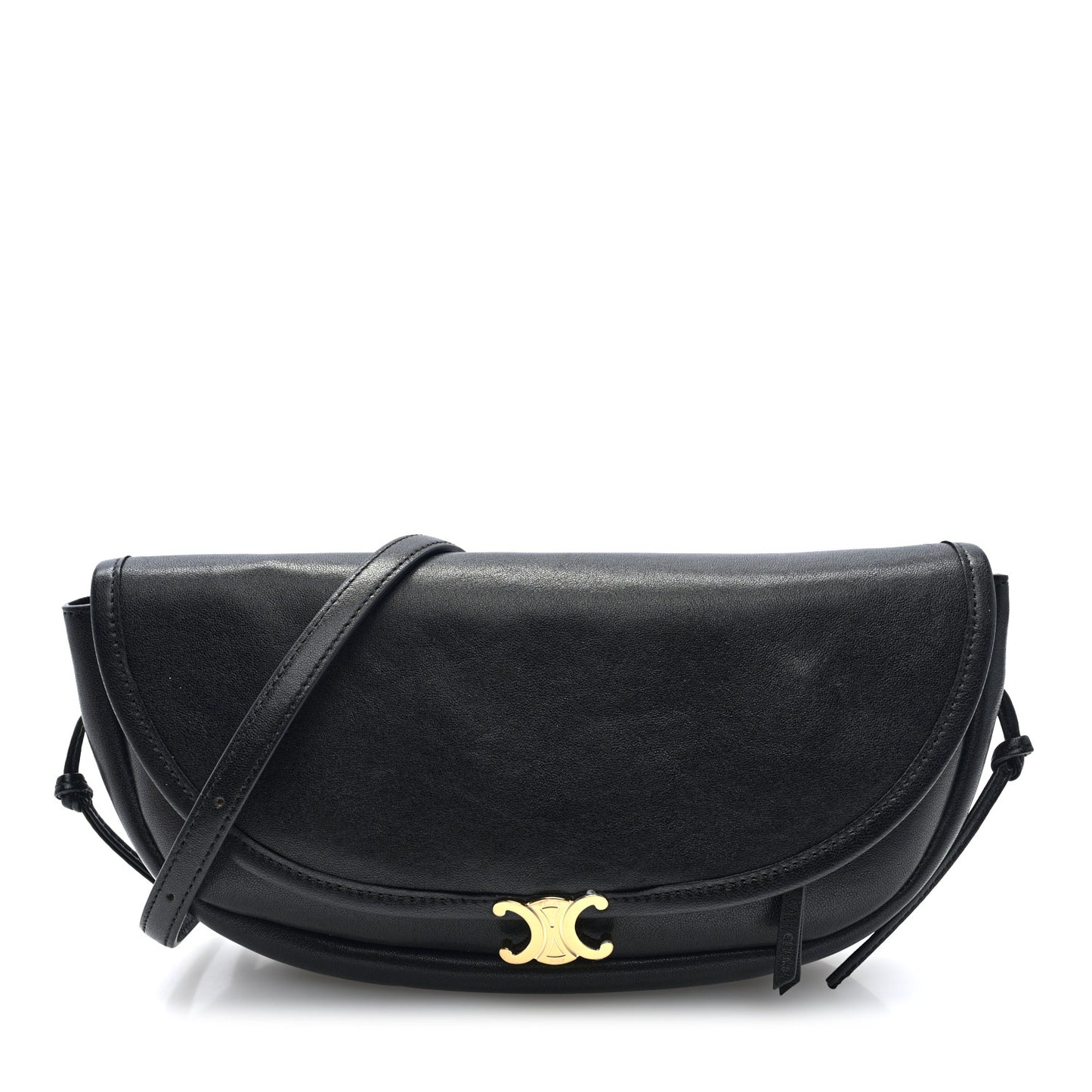 Shiny Lambskin Soft Triomphe Little Half Moon Bag Black
