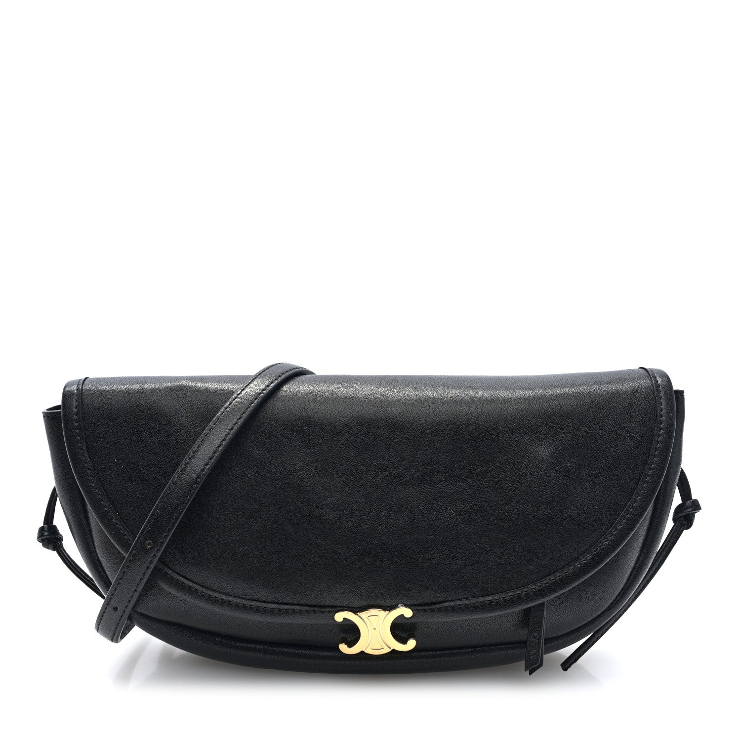 Celine Shiny Lambskin Soft Triomphe Little Half Moon Bag Black 1 of 9