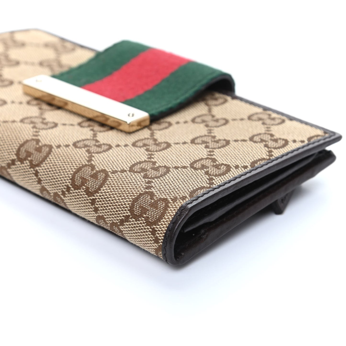 Monogram Calfskin Ladies Web Continental Wallet Beige Ebony Cocoa