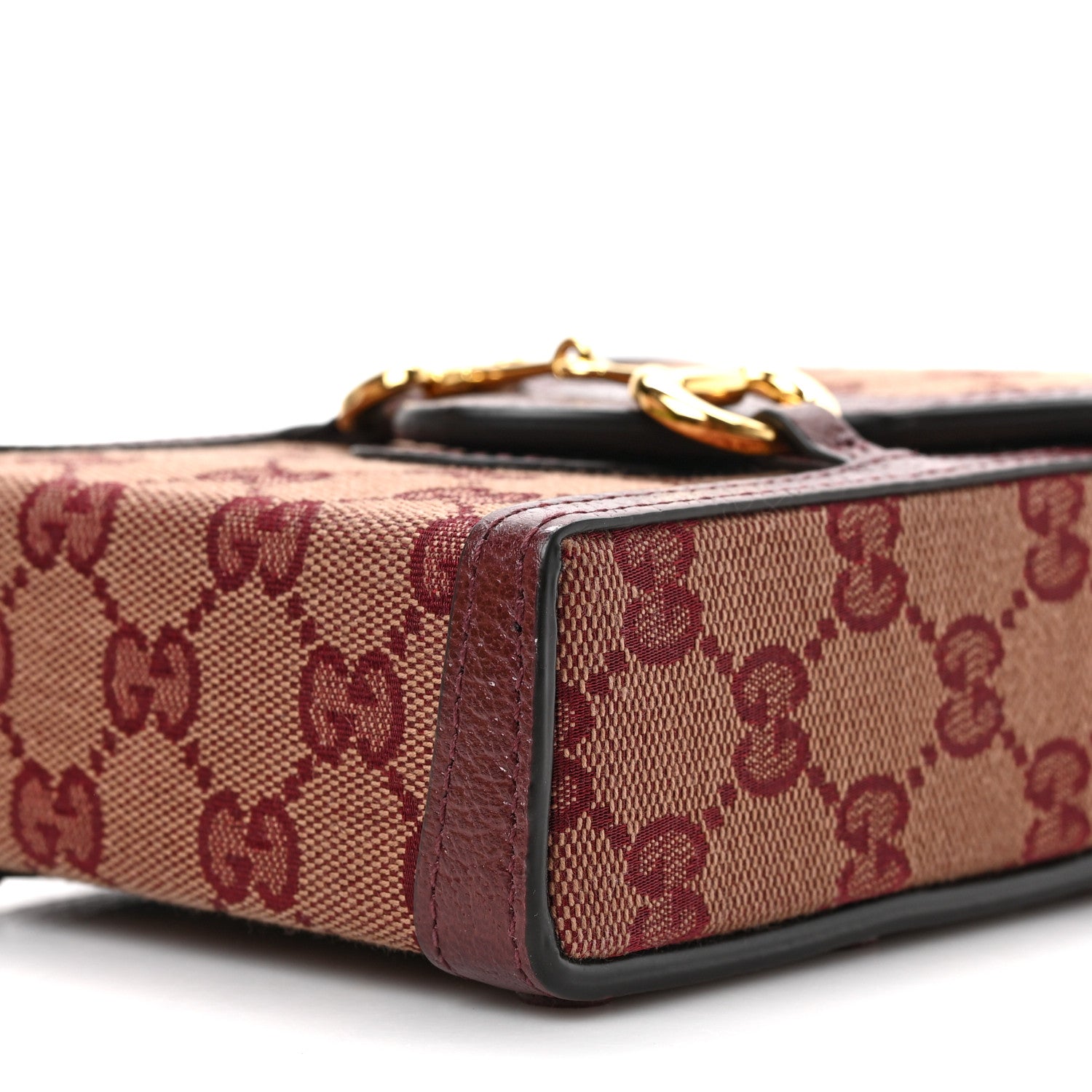 Gucci Monogram Textured Dollar Calfskin Mini Horsebit 1955 Crossbody Bag Sahara Rubino Chardonnay 15 of 15