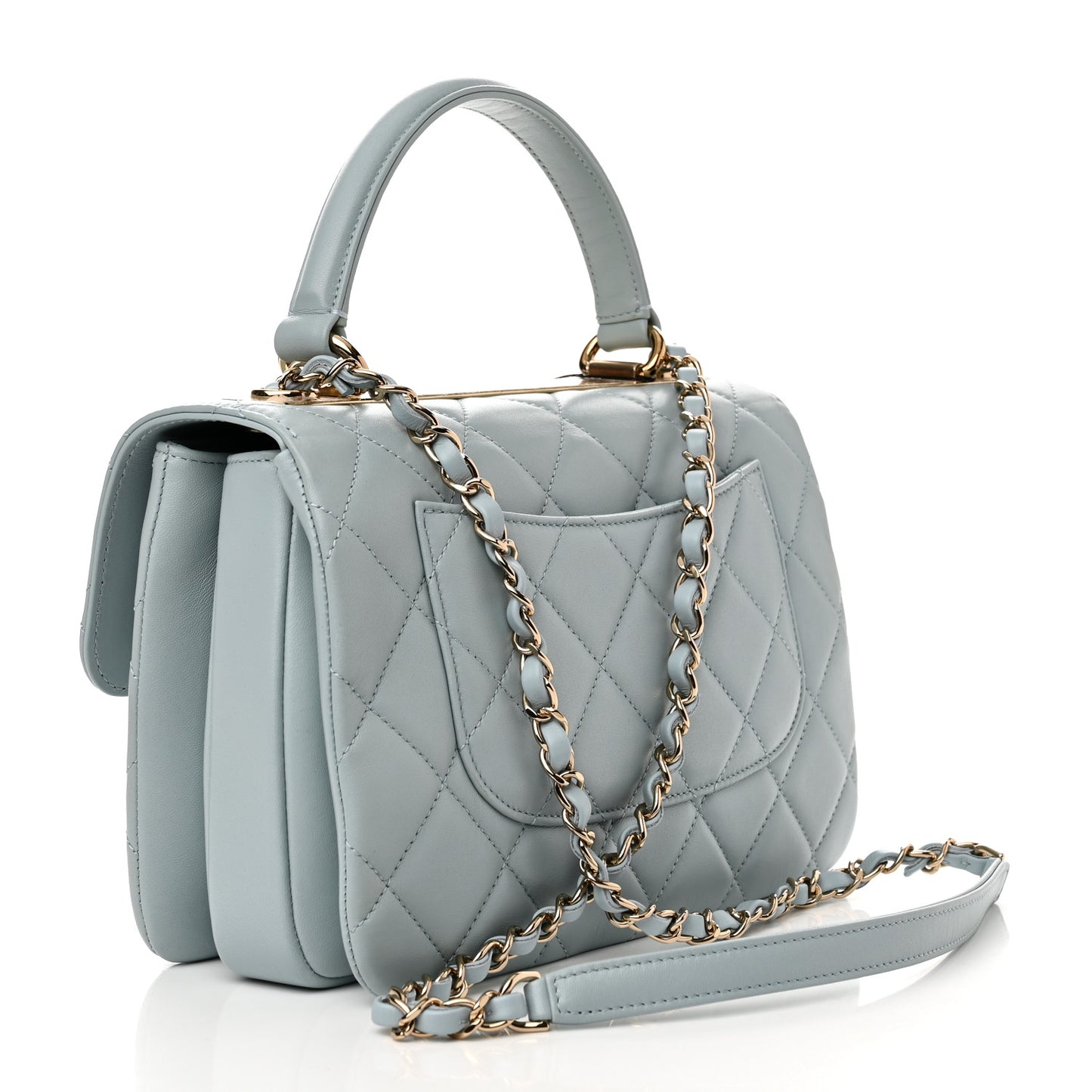 Lambskin Quilted Small Trendy CC Flap Dual Handle Bag Light Blue
