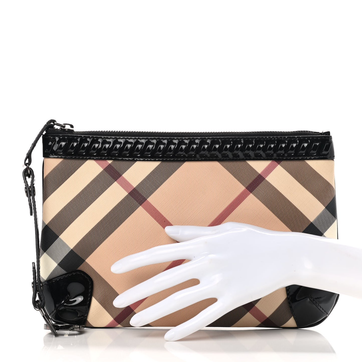 Patent Nova Check Wristlet Pouch Black