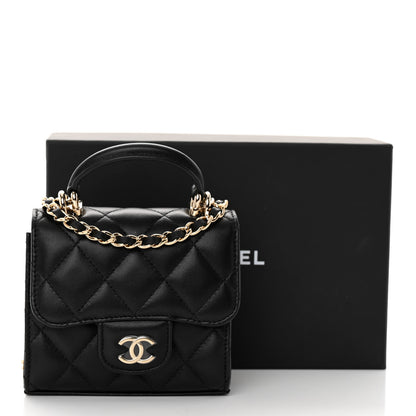 Chanel Lambskin Quilted Top Handle Flap Clutch With Chain Black 12 of 12