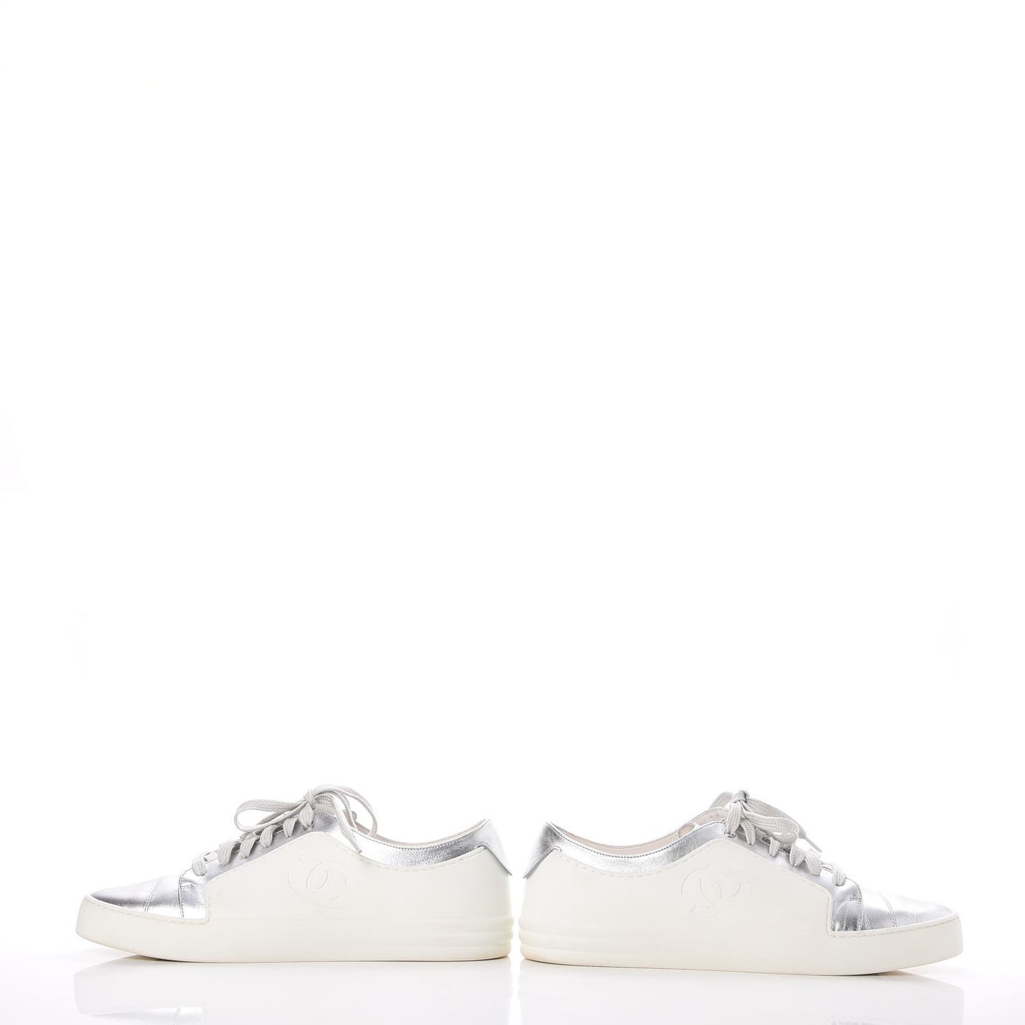 Iridescent Goatskin Sneakers 40.5 White Silver