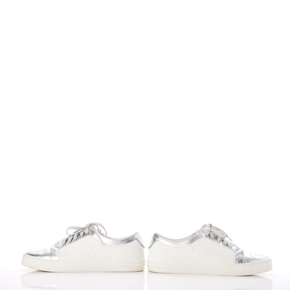 Chanel Iridescent Goatskin Sneakers 40.5 White Silver 6 of 13
