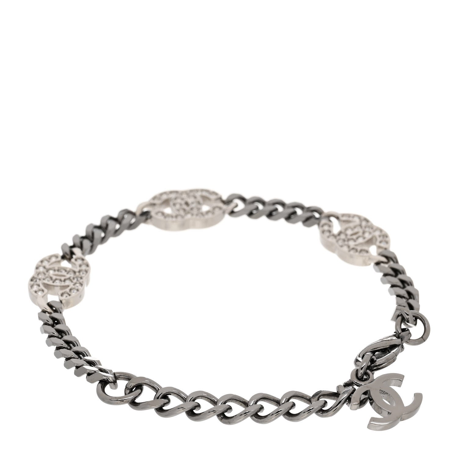 Chanel Crystal CC Chain Bracelet Silver 3 of 5