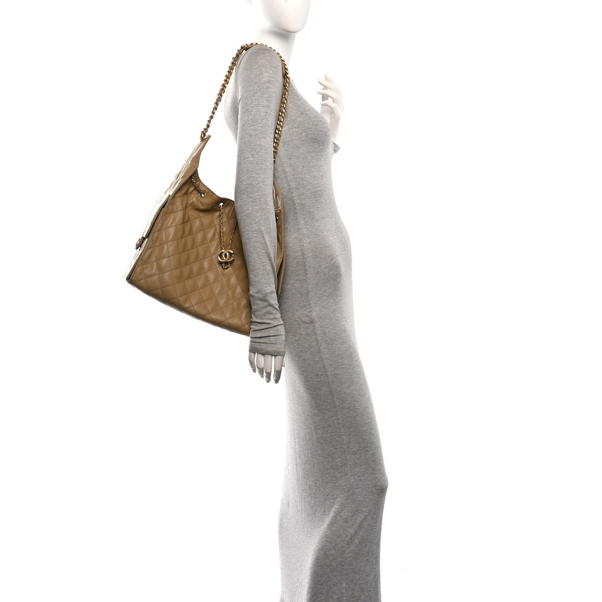 Caviar Quilted Medium Chanel 25 Handbag Dark Beige