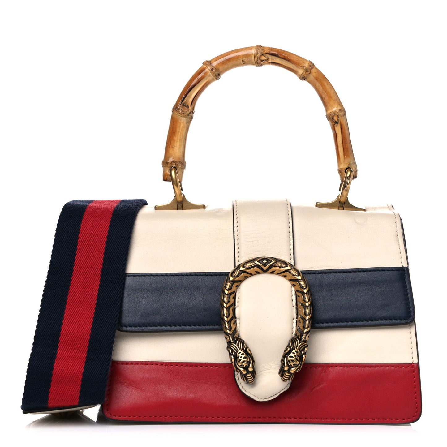 Calfskin Bamboo Web Mini Dionysus Top Handle Bag White Blue Hibiscus Red