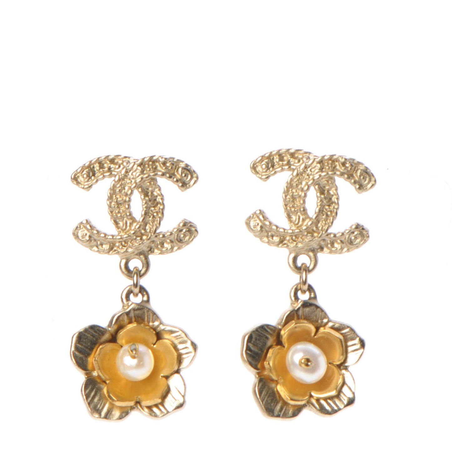 CC Camellia Pearl Drop Earrings Gold
