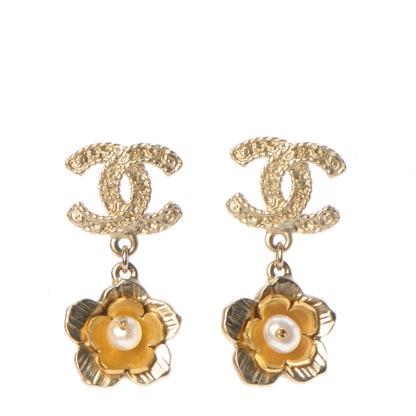 Chanel CC Camellia Pearl Drop Earrings Gold 1 of 6