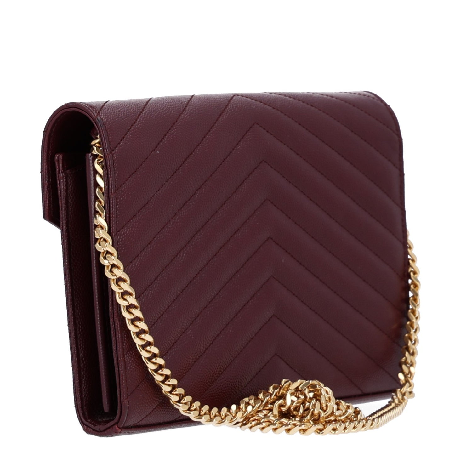 Grain De Poudre Matelasse Chevron Monogram Chain Wallet Rouge Legion