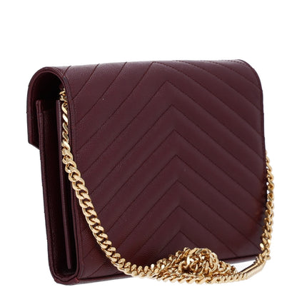 Saint Laurent Grain De Poudre Matelasse Chevron Monogram Chain Wallet Rouge Legion 3 of 9