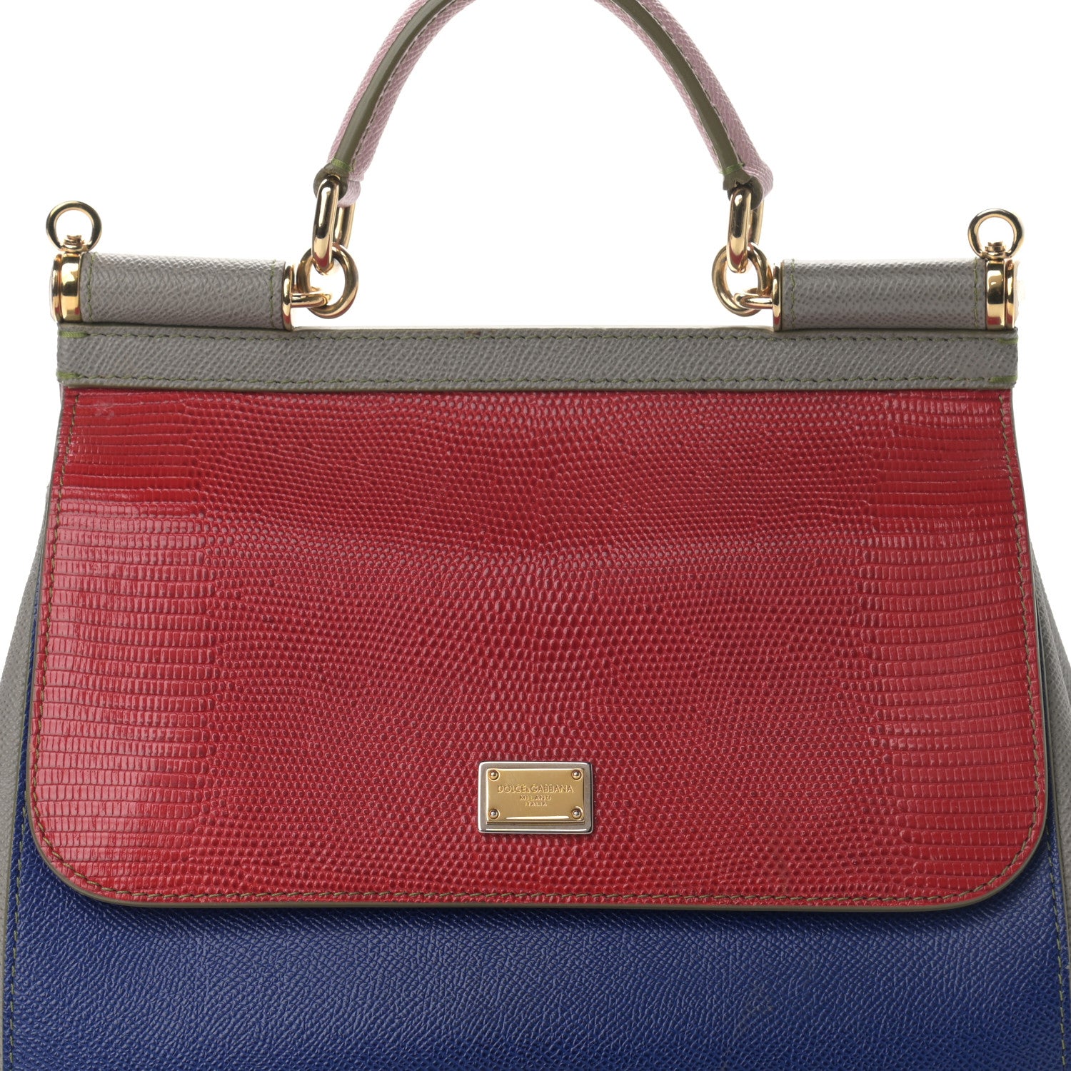 Dolce & Gabbana Lizard Calfskin Embossed Tri-Color Medium Miss Sicily Satchel Red Blue Grey 8 of 13