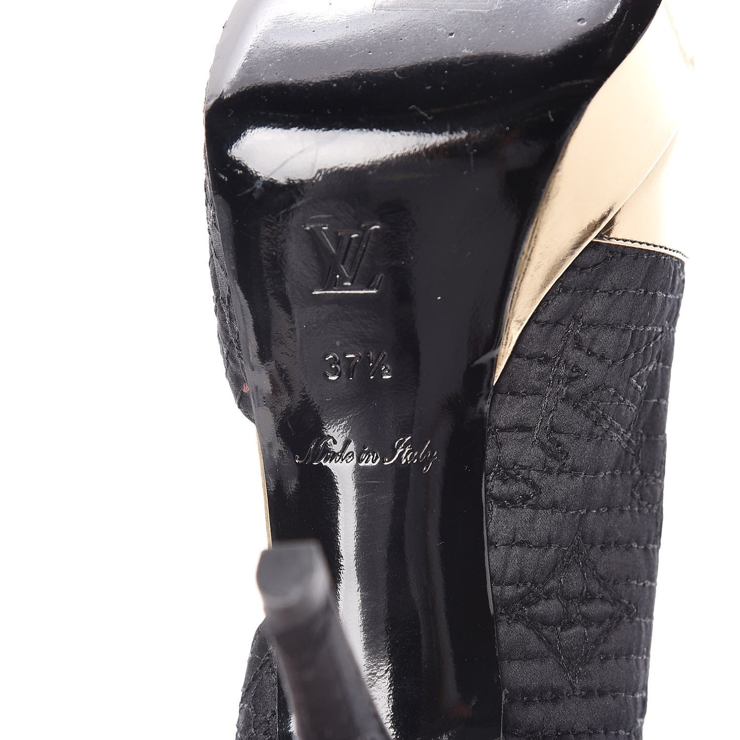 Satin Monogram Motard Piccadilly Platform Slingback Pumps 37.5 Black Gold