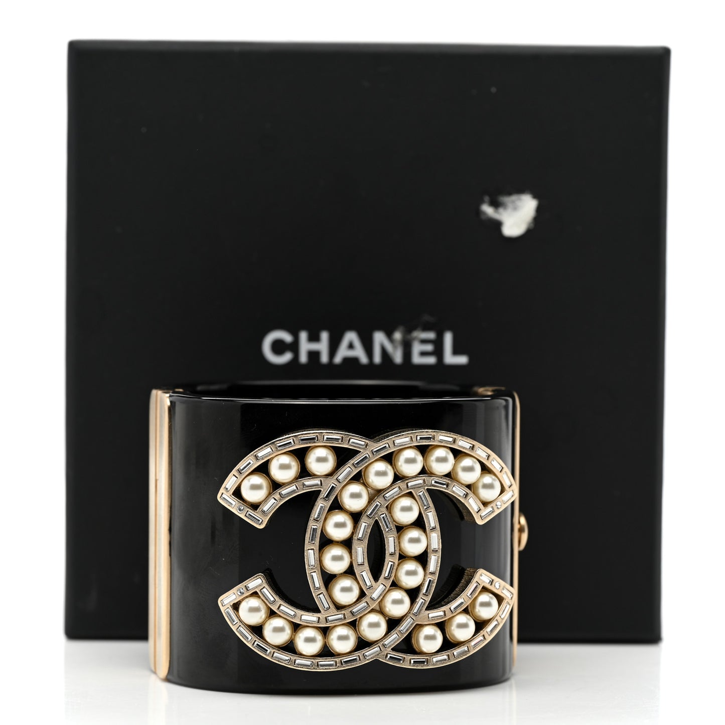 Resin Baguette Crystal Pearl CC Cuff Black