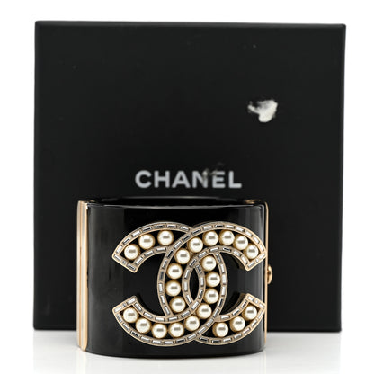 Chanel Resin Baguette Crystal Pearl CC Cuff Black 5 of 5
