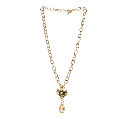 Chanel Pearl Heart CC Pendant Necklace Gold 3 of 7