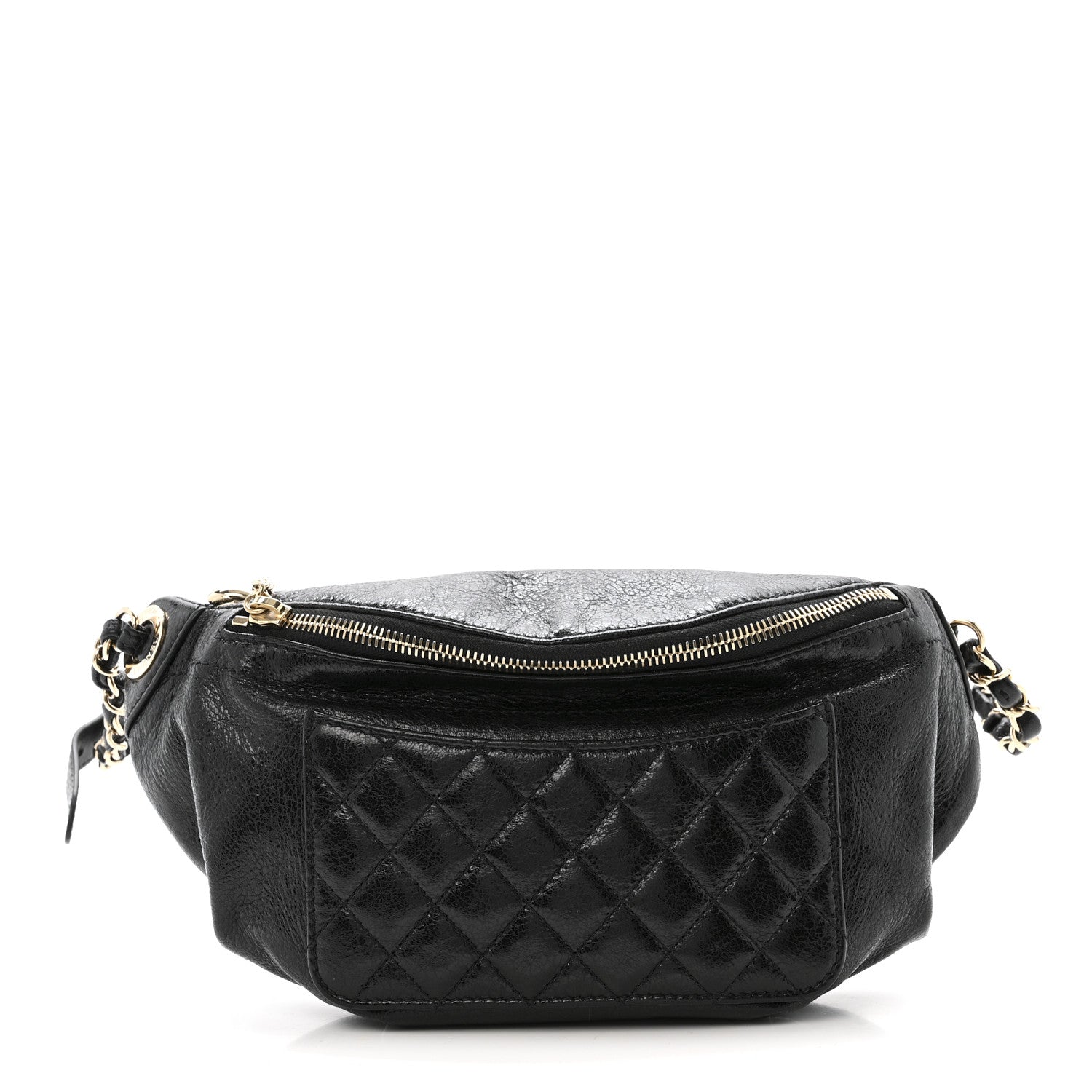 Chanel Crumpled Glazed Lambskin Quilted Waist Bag Fanny Pack Black 1 of 13
