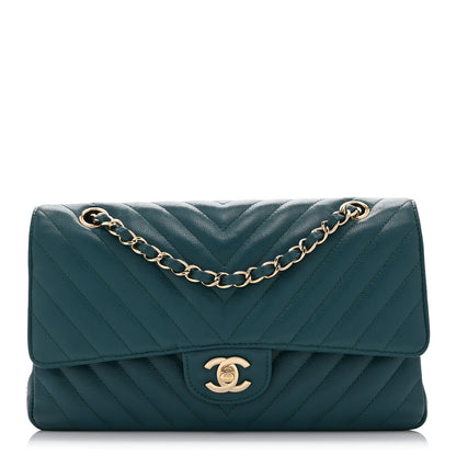 Chanel Caviar Chevron Quilted Medium Double Flap  Green 1 of 11