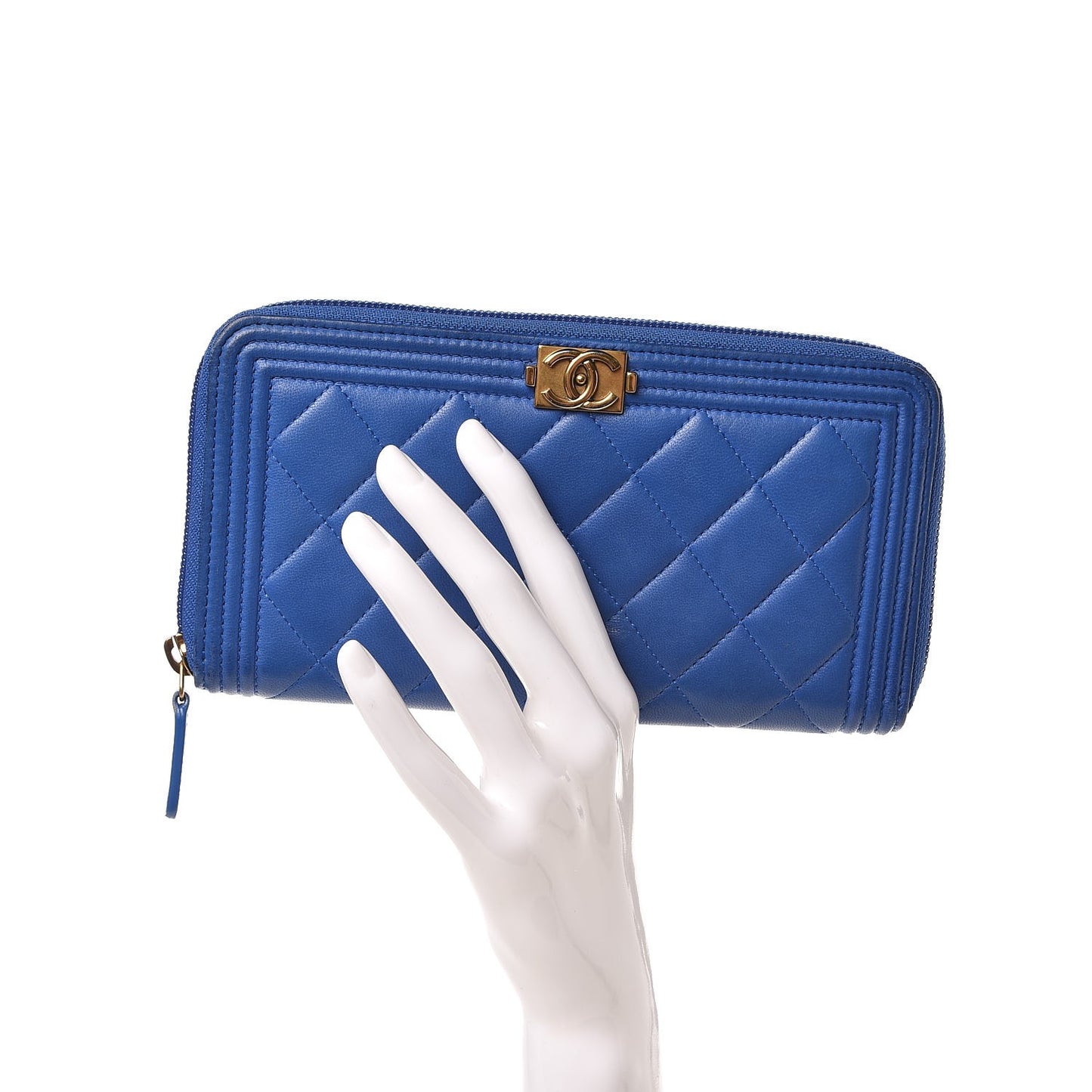 Lambskin Quilted Boy Zip Around Wallet Blue