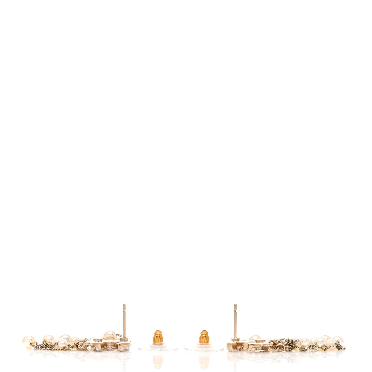 Pearl CC Long Chain Drop Earrings Gold