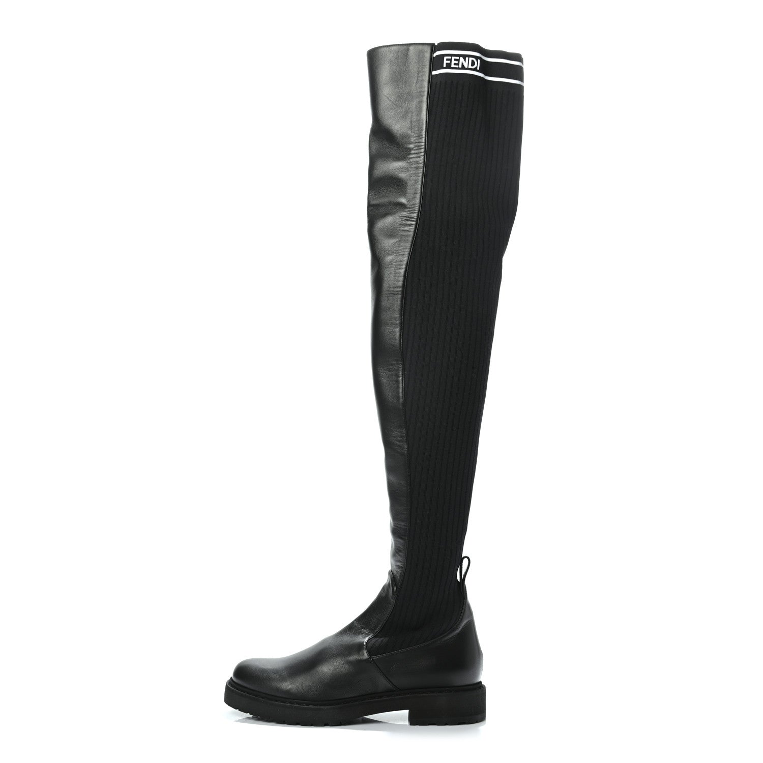 Fendi Nappa Stretch Fabric Logo Rockoko Thigh High Boots 37 Black White 1 of 7