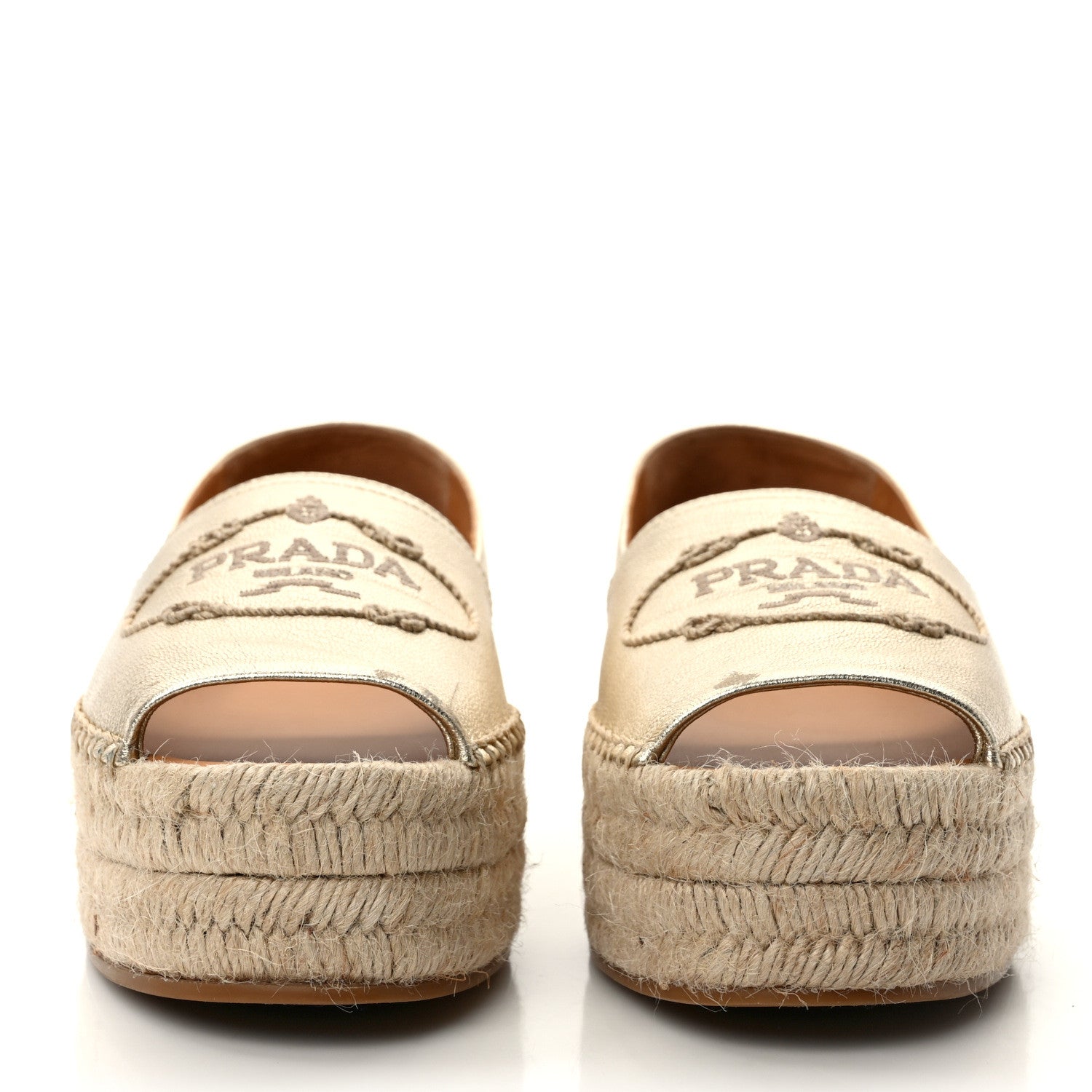 Prada Metallic Nappa Logo Cap Toe Platform Espadrilles 39 Pirite 2 of 9