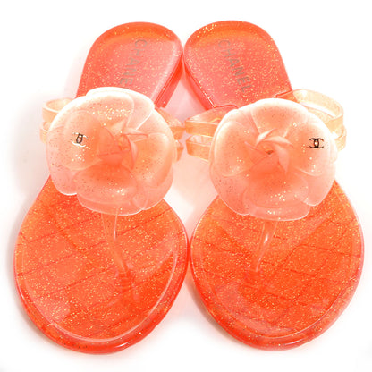 Chanel Jelly Camellia Glitter Thong Sandals 38 Orange 2 of 5