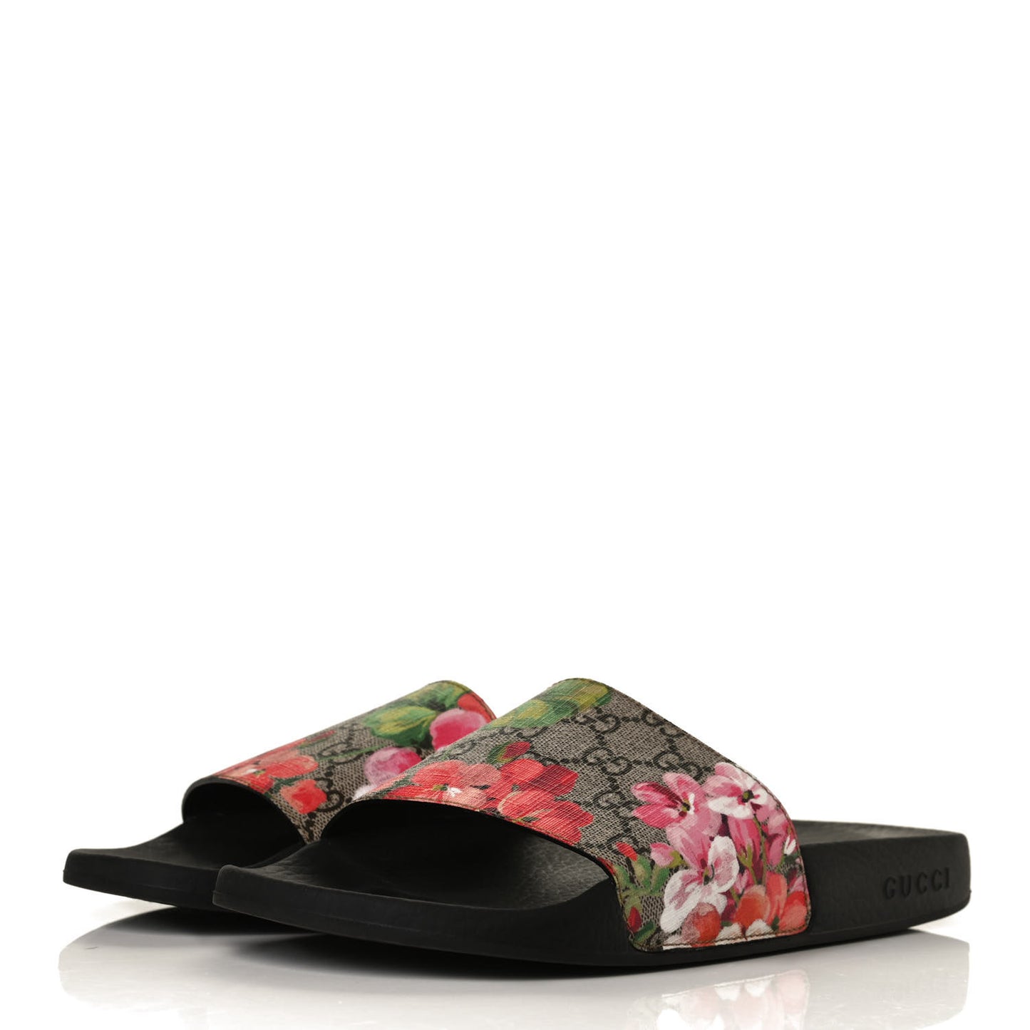 GG Supreme Monogram Blooms Slide Sandals 40 Beige Multicolor
