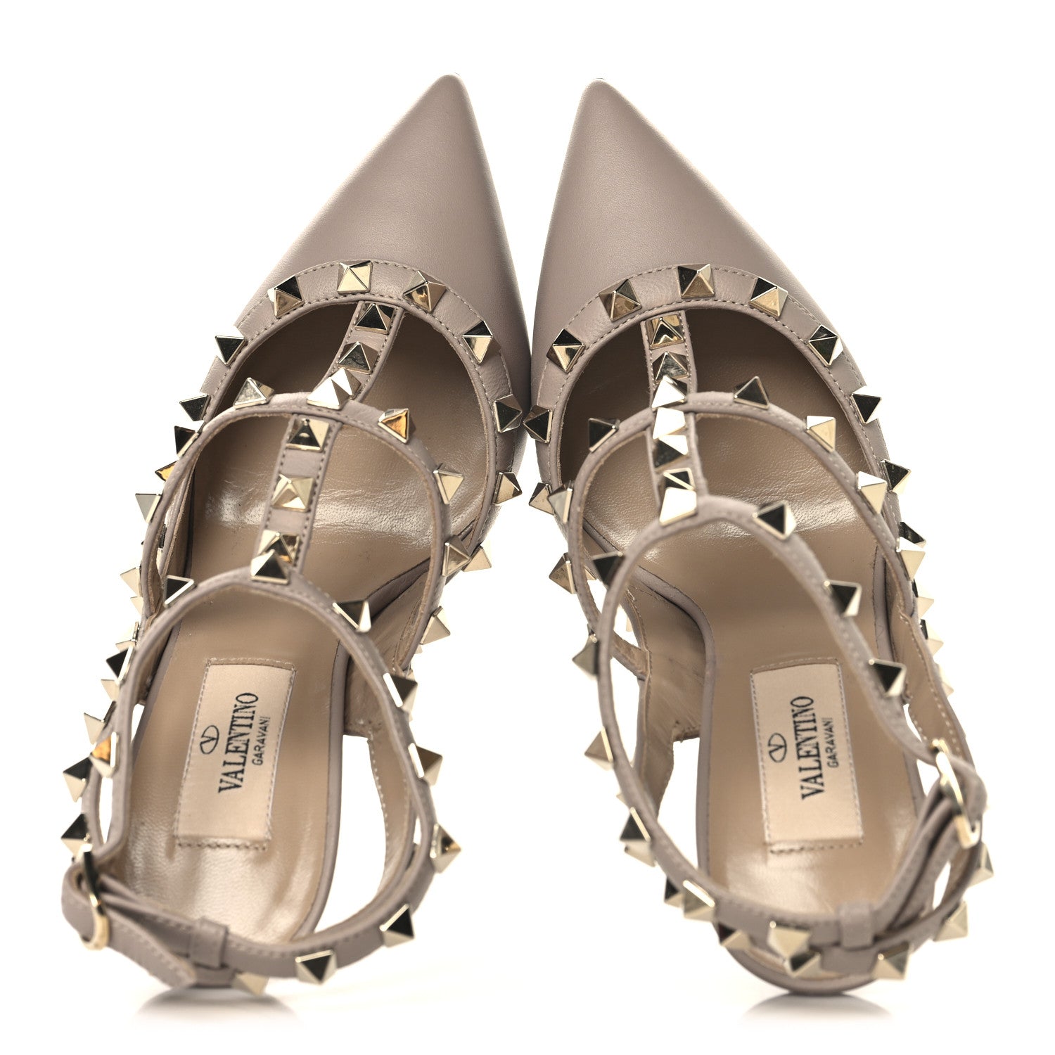 Valentino Garavani Calfskin Nappa Rockstud Ankle Strap 100mm Pumps 35 Poudre 2 of 12