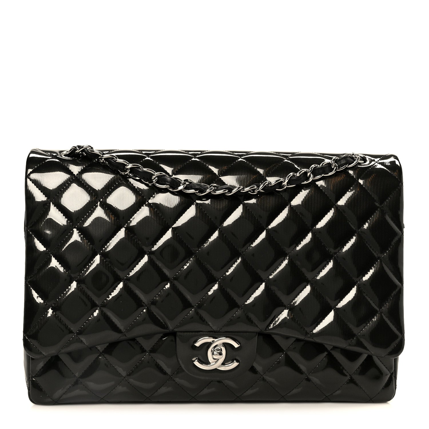 Chanel Striated Patent Quilted Maxi Double Flap Black 1 of 11