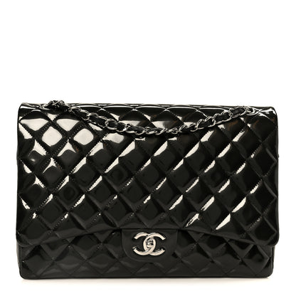 Chanel Striated Patent Quilted Maxi Double Flap Black 1 of 11