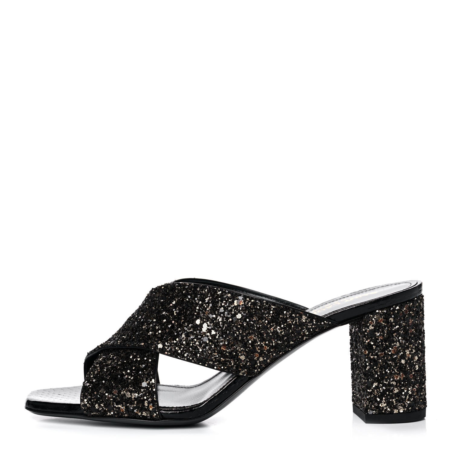 Saint Laurent Glitter LouLou 70 Mule Sandals 37 Black Gold 1 of 9