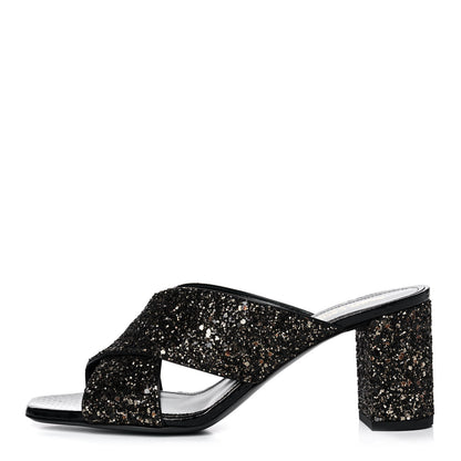 Saint Laurent Glitter LouLou 70 Mule Sandals 37 Black Gold 1 of 9