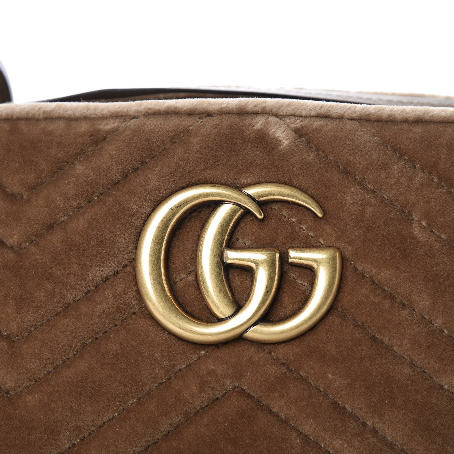 Velvet Matelasse Small GG Marmont Chain Shoulder Bag Taupe