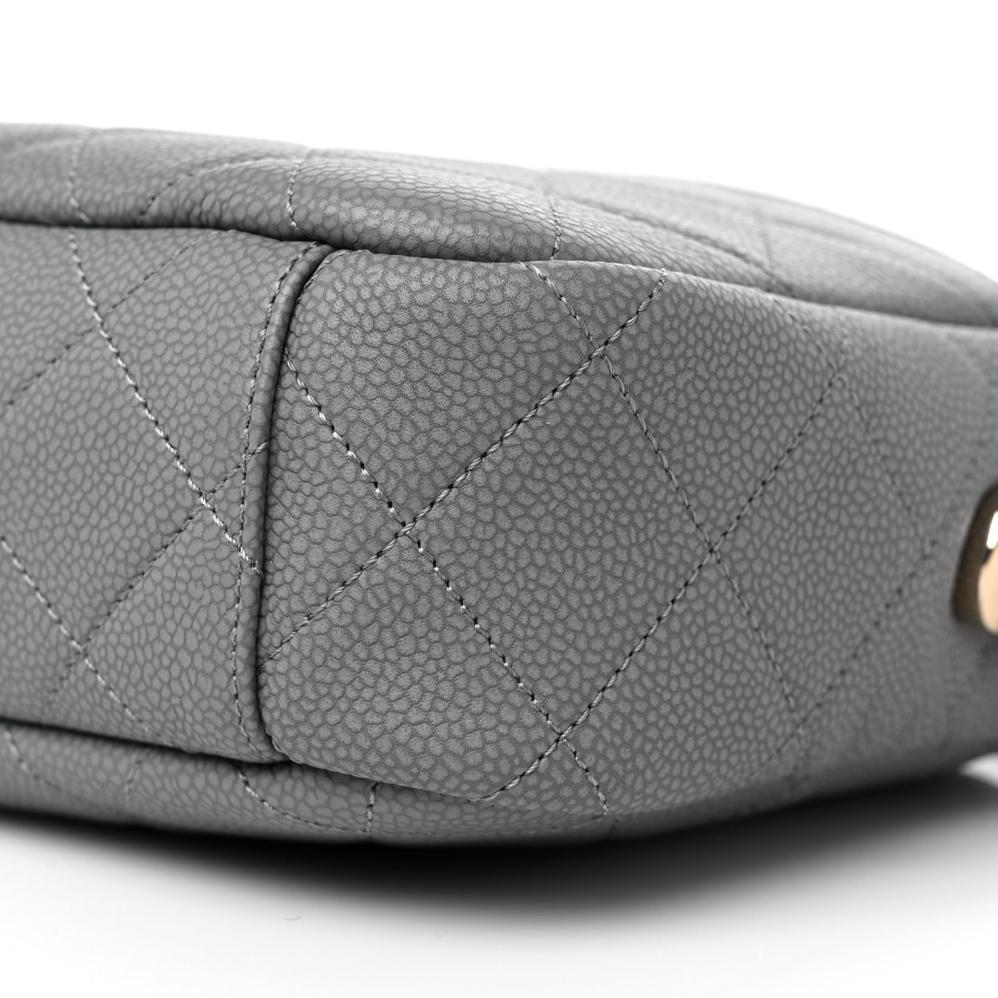 Iridescent Caviar Flat Quilted Small Coco Tassel Camera Case Grey
