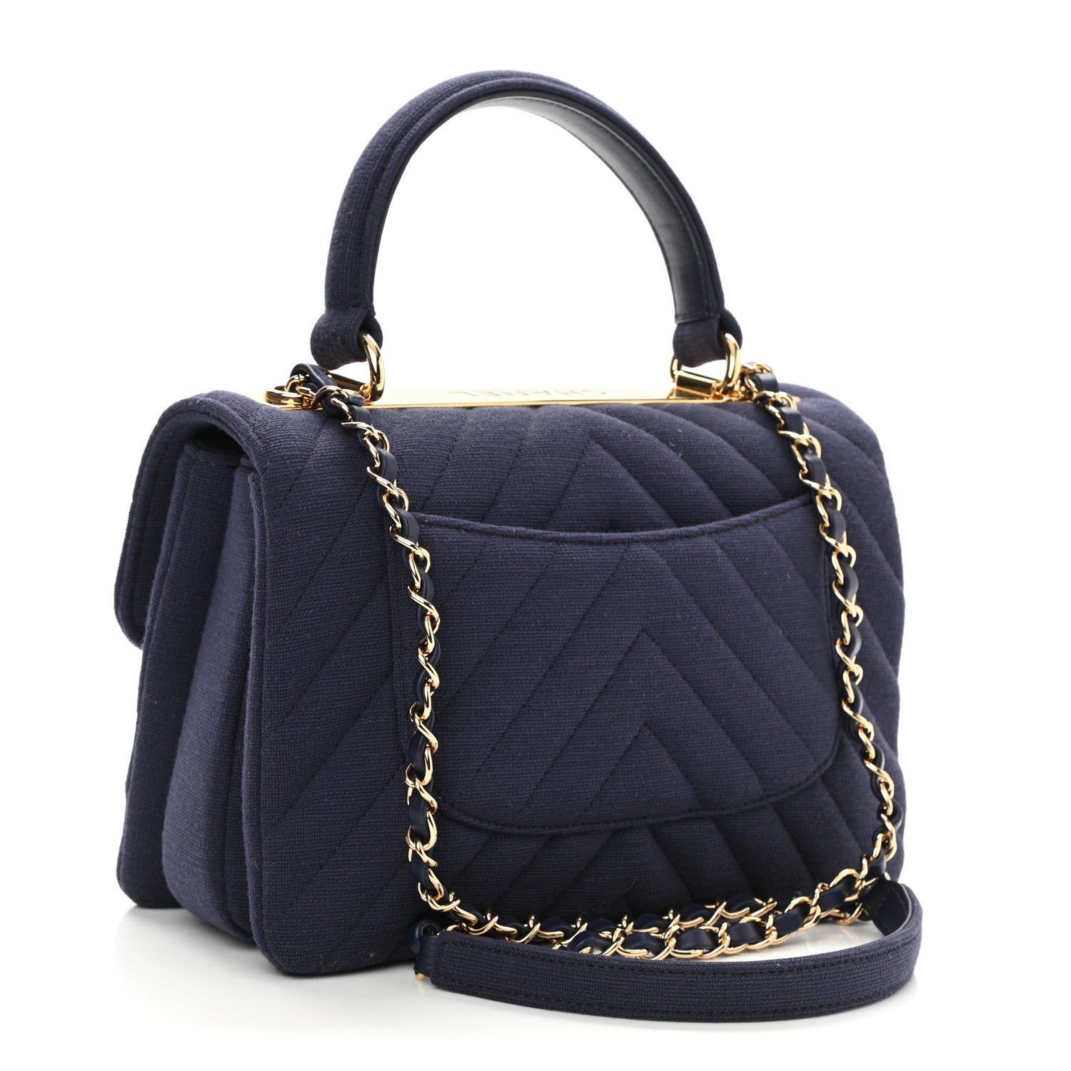 Chanel Jersey Chevron Quilted Small Trendy CC Dual Handle Flap Bag Navy Blue 3 of 10