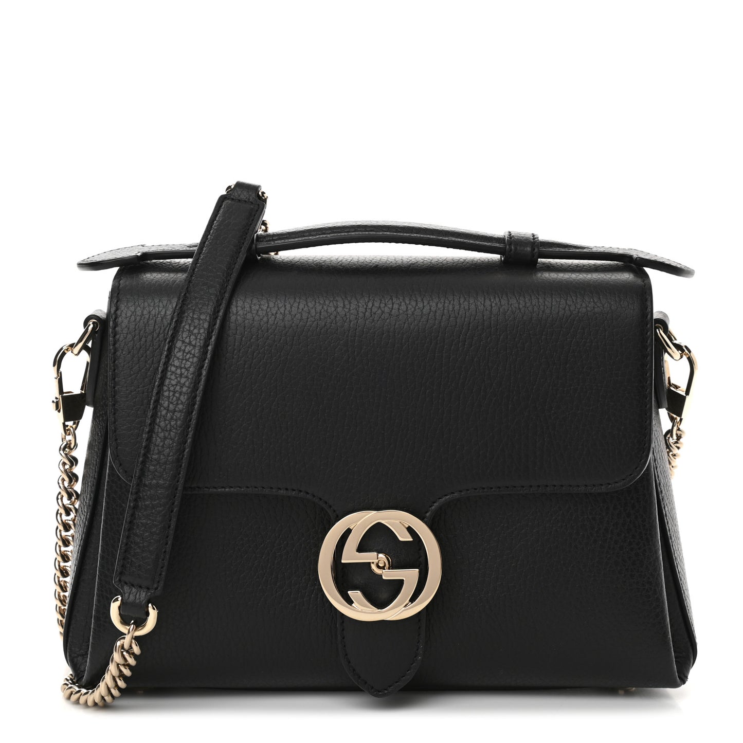 Dollar Calfskin Interlocking G Top Handle Shoulder Bag Black